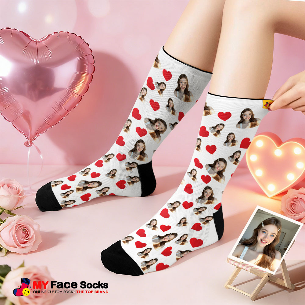 Chaussettes Personnalisées Avec Motif Cœur Et Photo - Cadeau De Saint-valentin Pour Couple - MyFaceSocksFR