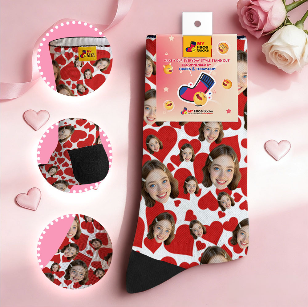 Chaussettes Personnalisées Avec Motif Cœur Et Photo - Cadeau De Saint-valentin Pour Couple - MyFaceSocksFR