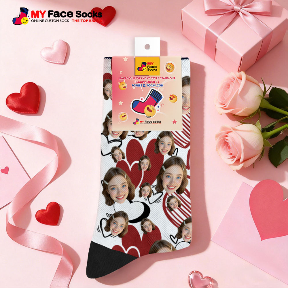 Chaussettes Personnalisées Avec Motif Cœur Et Photo - Cadeau De Saint-valentin Pour Couple - MyFaceSocksFR