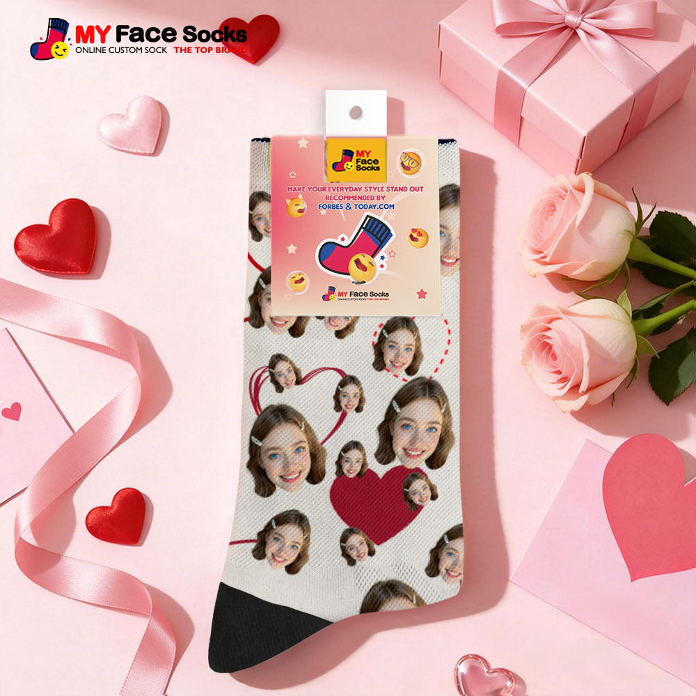 Chaussettes Personnalisées Avec Motif Cœur Et Photo - Cadeau De Saint-valentin Pour Couple - MyFaceSocksFR