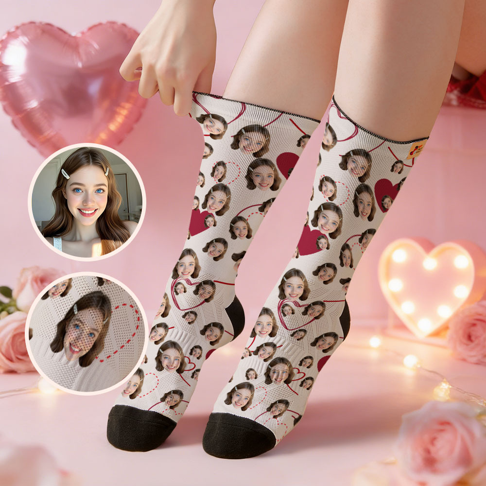 Chaussettes Personnalisées Avec Motif Cœur Et Photo - Cadeau De Saint-valentin Pour Couple - MyFaceSocksFR