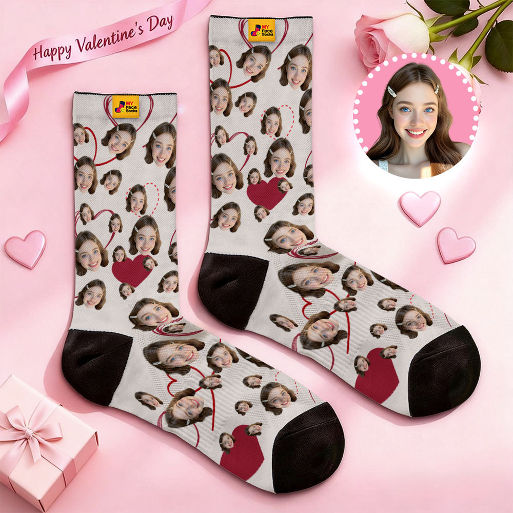 Chaussettes Personnalisées Avec Motif Cœur Et Photo - Cadeau De Saint-valentin Pour Couple - MyFaceSocksFR