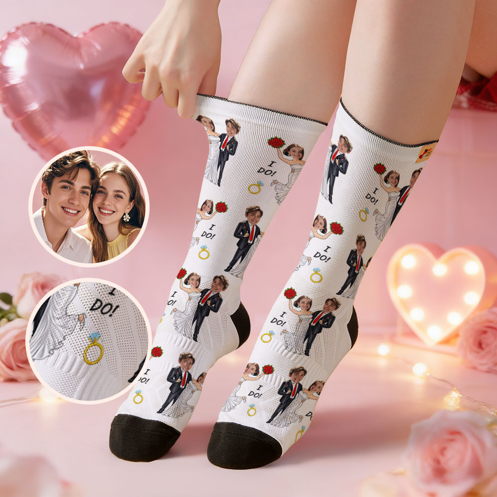 Chaussettes Personnalisées Sur Le Thème Du Mariage, Motif Visage Violet, Chaussettes « Je T'aime » Avec Photo, Cadeau Mignon Pour Les Couples - MyFaceSocksFR