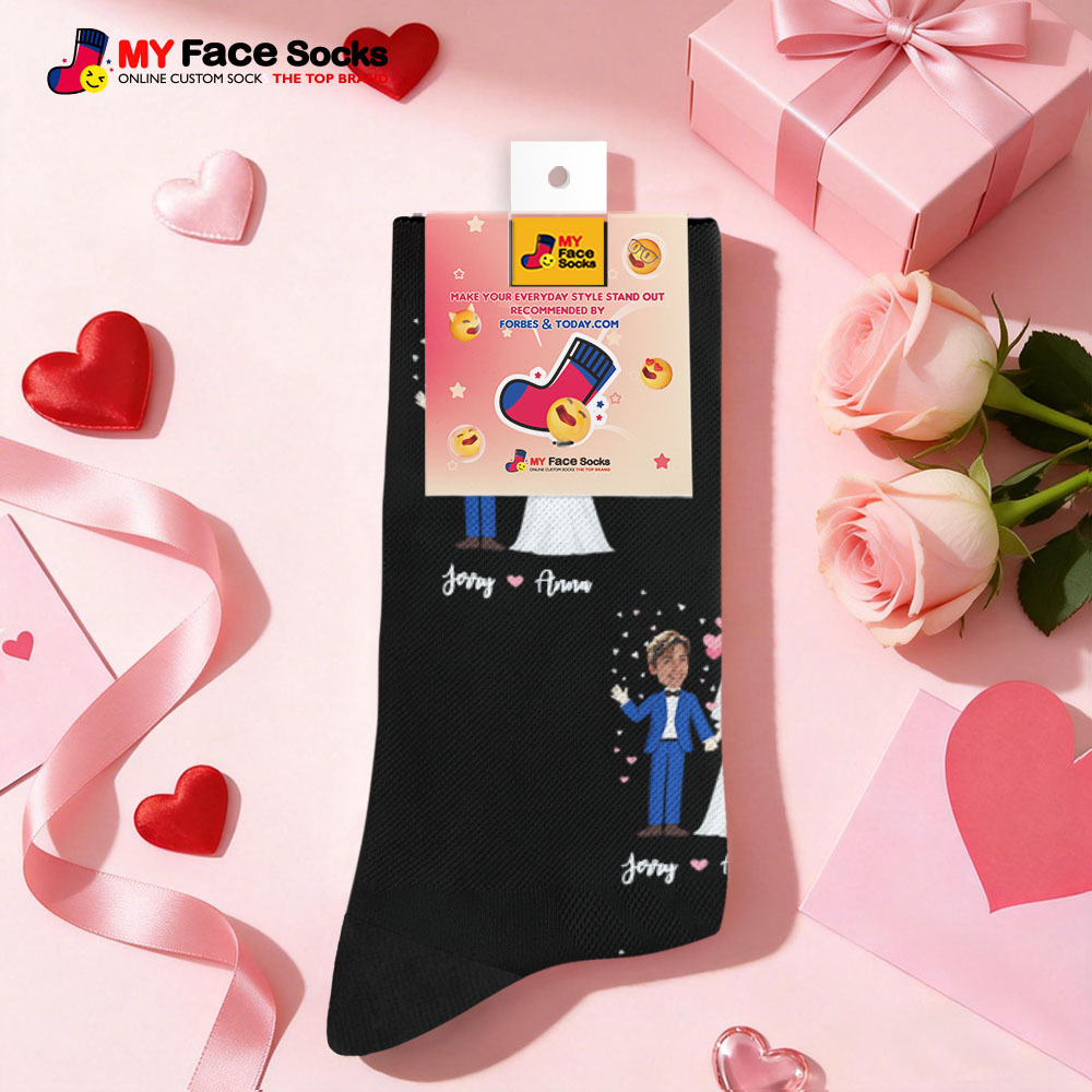 Chaussettes Personnalisées Sur Le Thème Du Mariage, Motif Visage Violet, Chaussettes « Je T'aime » Avec Photo, Cadeau Mignon Pour Les Couples - MyFaceSocksFR