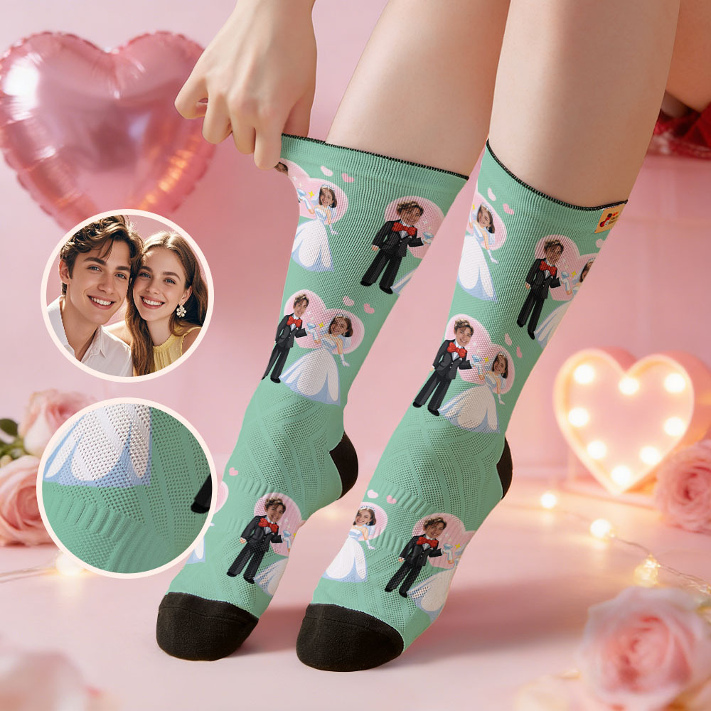 Chaussettes Personnalisées Sur Le Thème Du Mariage, Motif Visage Violet, Chaussettes « Je T'aime » Avec Photo, Cadeau Mignon Pour Les Couples - MyFaceSocksFR