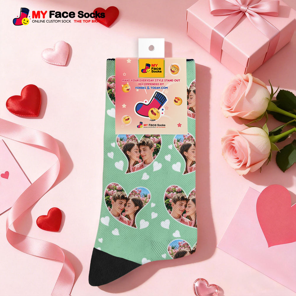 Chaussettes Personnalisées Pour Couples Avec Motif Cœur Et Photo « Je T'aime » - Cadeau Mignon Pour Les Couples - MyFaceSocksFR