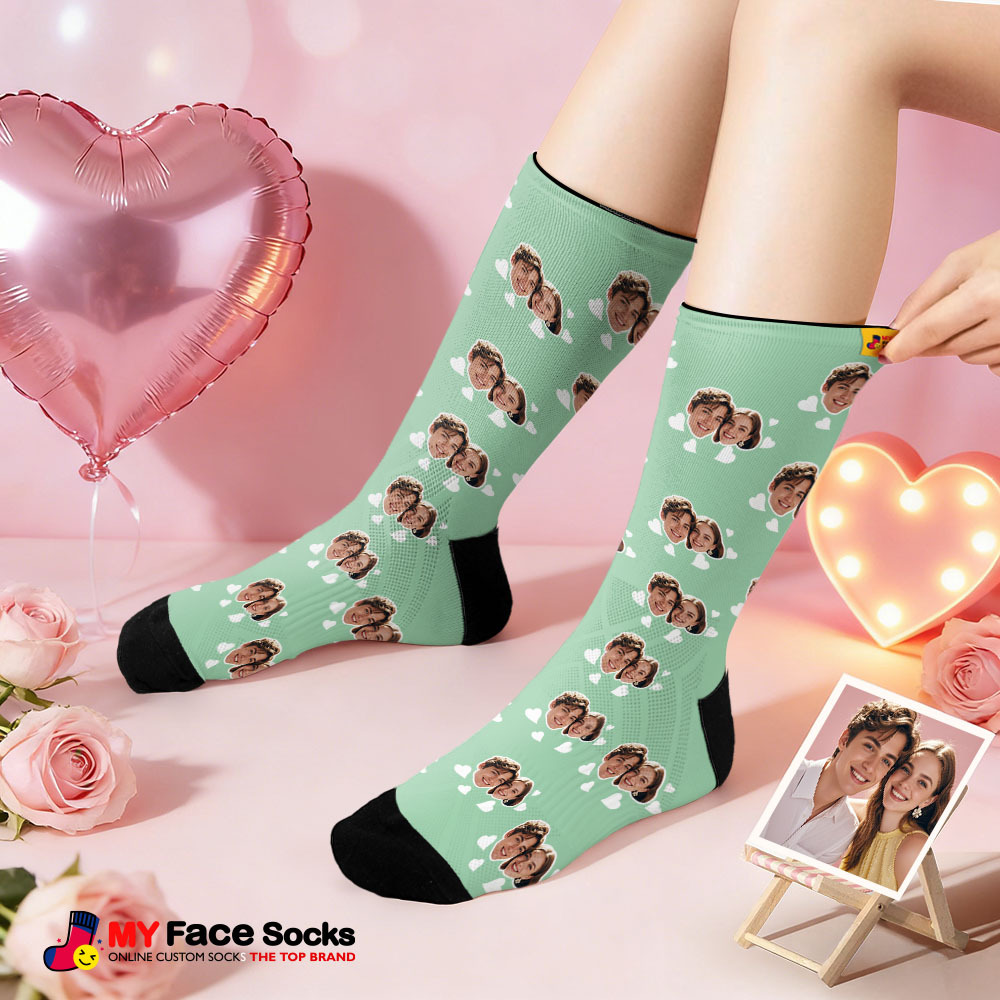 Chaussettes Personnalisées Pour Couples Avec Motif Cœur Et Photo « Je T'aime » - Cadeau Mignon Pour Les Couples - MyFaceSocksFR