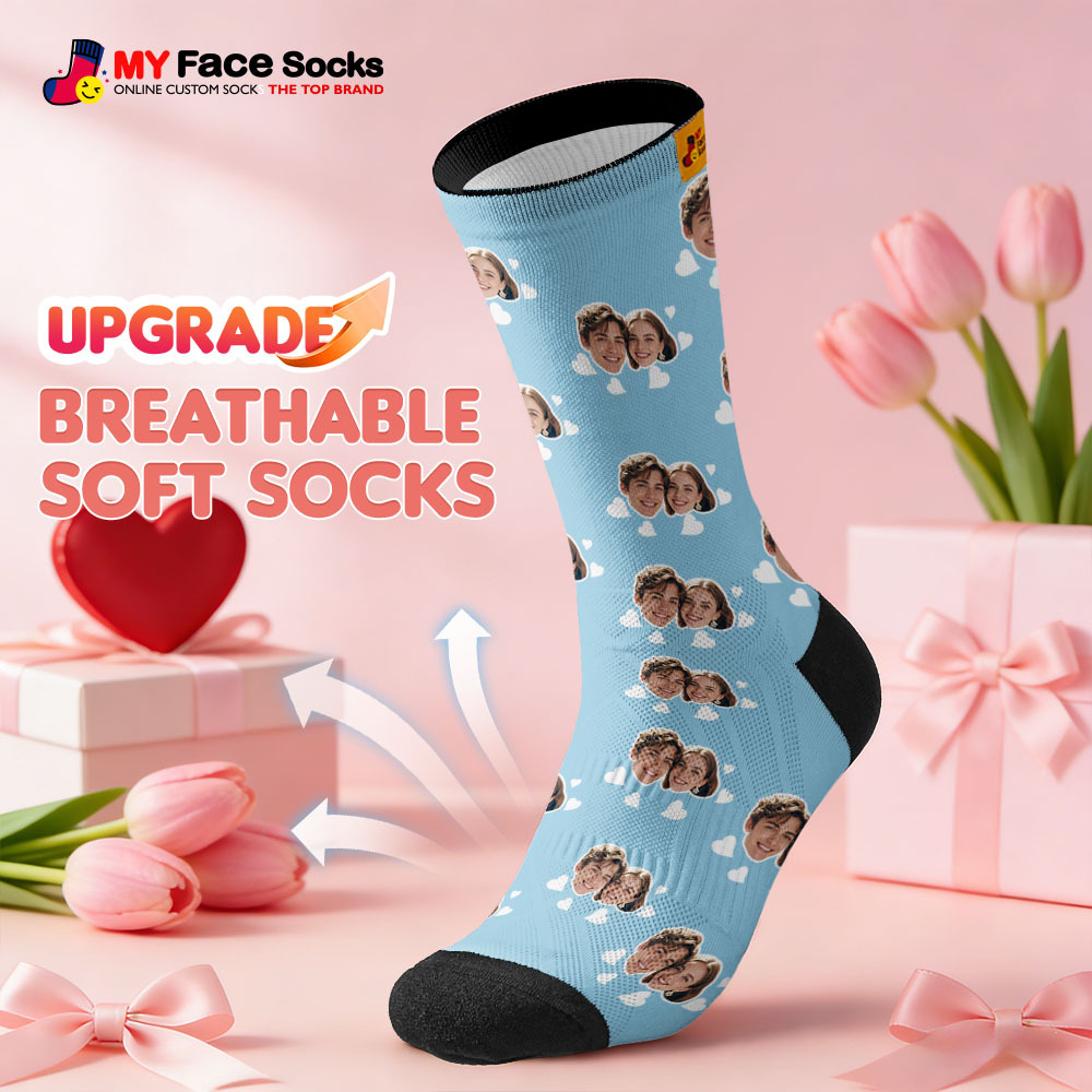 Chaussettes Personnalisées Pour Couples Avec Motif Cœur Et Photo « Je T'aime » - Cadeau Mignon Pour Les Couples - MyFaceSocksFR