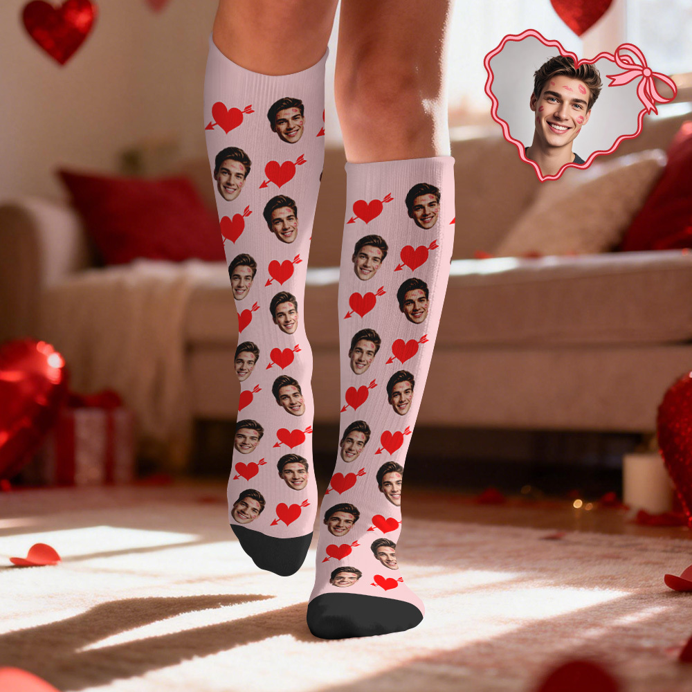Chaussettes De Compression Personnalisées Avec Photo Et Cœur - Cadeau Pour Lui Ou Elle - MyFaceSocksFR