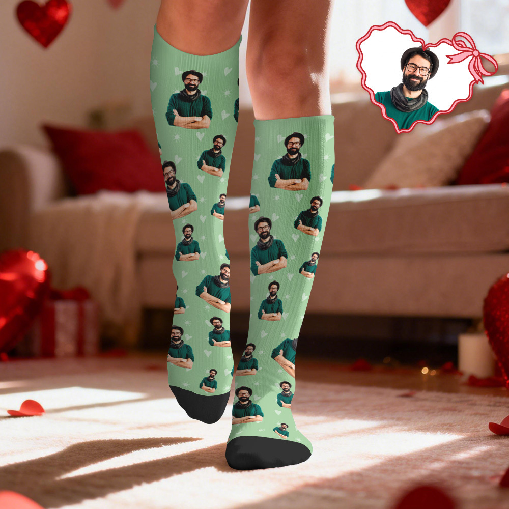 Chaussettes De Compression Personnalisées Avec Photo Et Cœur - Cadeau Pour Lui Ou Elle - MyFaceSocksFR