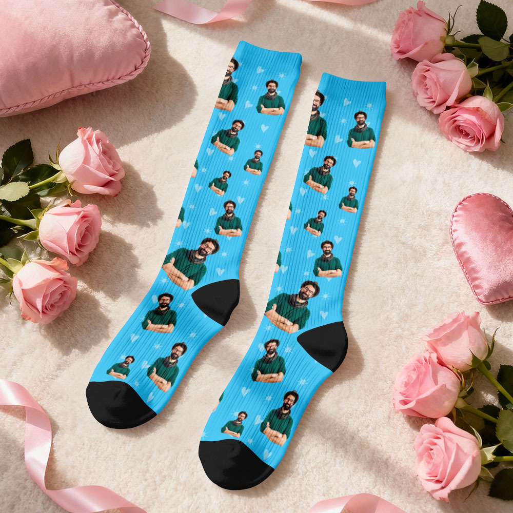 Chaussettes De Compression Personnalisées Avec Photo Et Cœur - Cadeau Pour Lui Ou Elle - MyFaceSocksFR