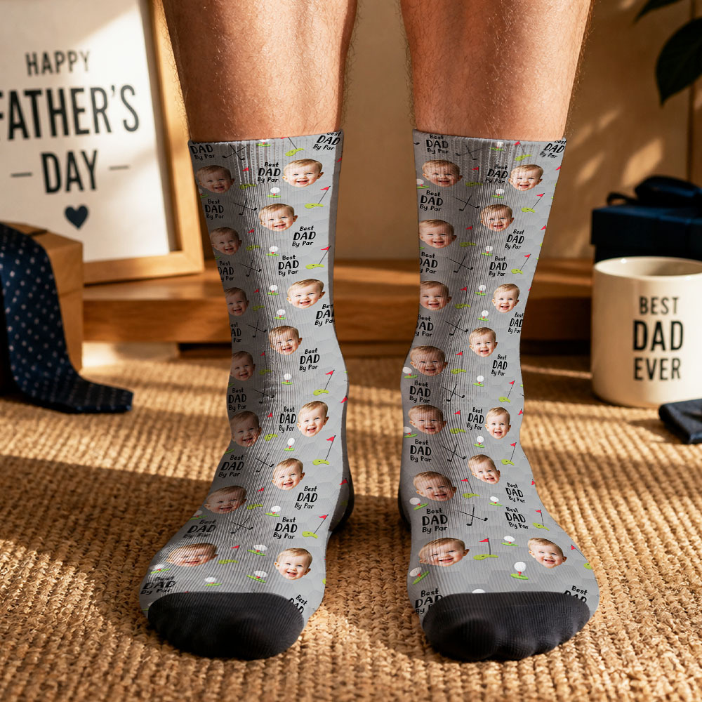 Chaussettes De Golf Personnalisées Avec Photo D’enfants, Cadeau De Golf Best Dad By Par, Chaussettes Personnalisées Pour La Fête Des Pères Pour Papa Grand-père Mari Golfeur, Chaussettes De Papa Pour Animaux De Compagnie - MyFaceSocksFR