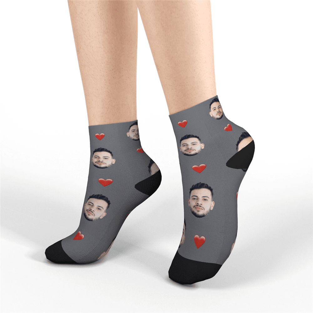 Chaussettes Courtes Personnalisées Chaussettes Visage Personnalisées Cadeaux D'été - Coeur - VisageChaussettes