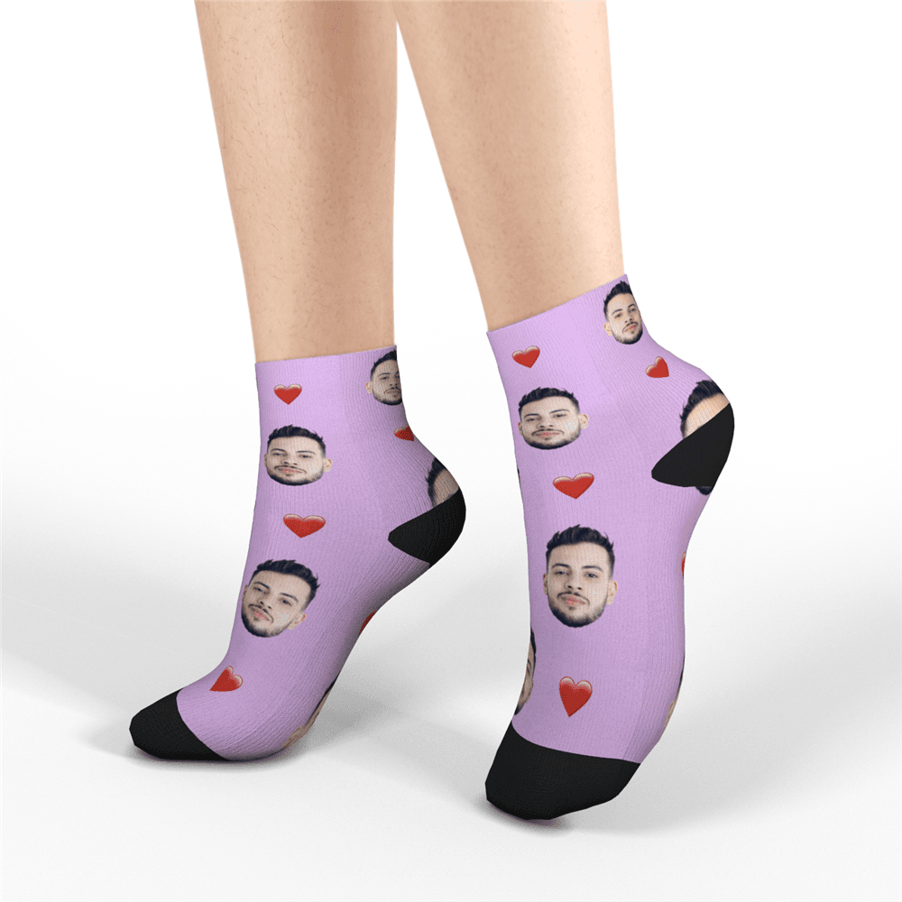 Chaussettes Courtes Personnalisées Chaussettes Visage Personnalisées Cadeaux D'été - Coeur - VisageChaussettes