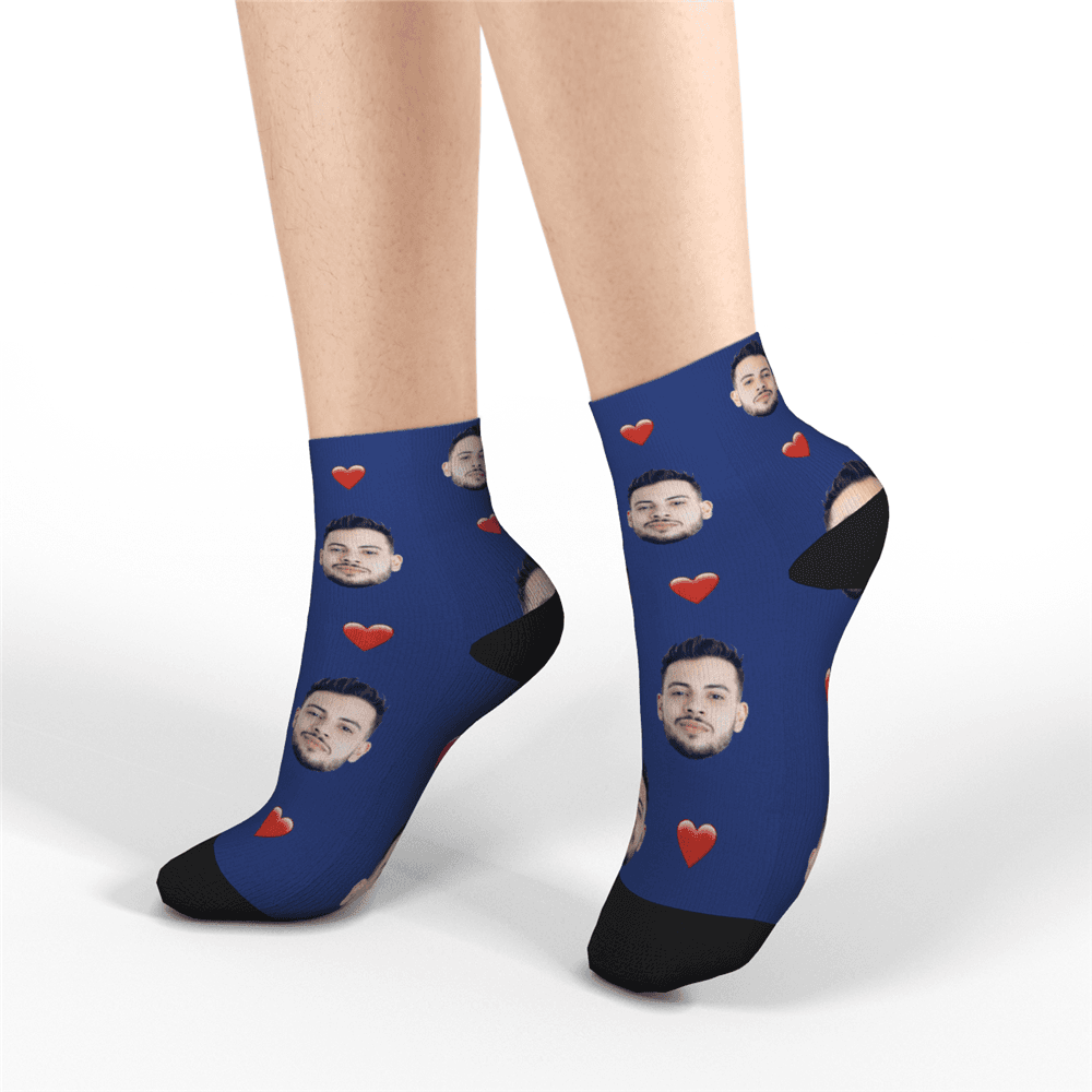 Chaussettes Courtes Personnalisées Chaussettes Visage Personnalisées Cadeaux D'été - Coeur - VisageChaussettes