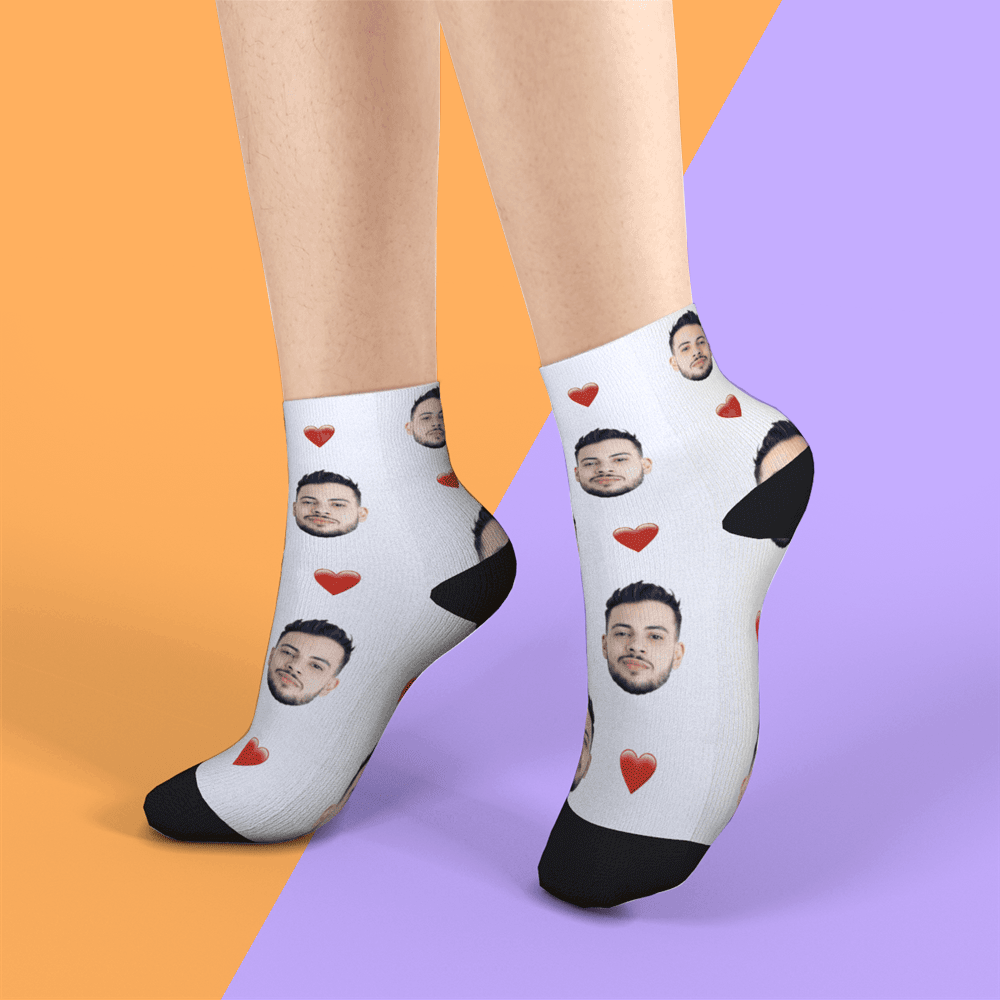 Chaussettes Courtes Personnalisées Chaussettes Visage Personnalisées Cadeaux D'été - Coeur - VisageChaussettes