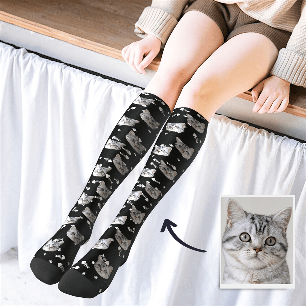 Chaussettes Hautes Photo Personnalisées Chat Chat - VisageChaussettes