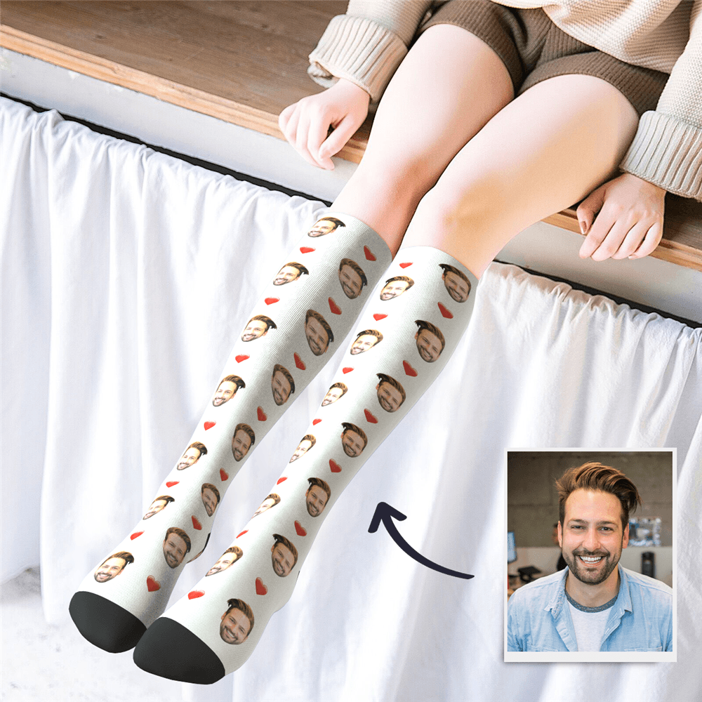 Chaussettes Personnalisées Chaussettes Hautes Visage Cœur - VisageChaussettes