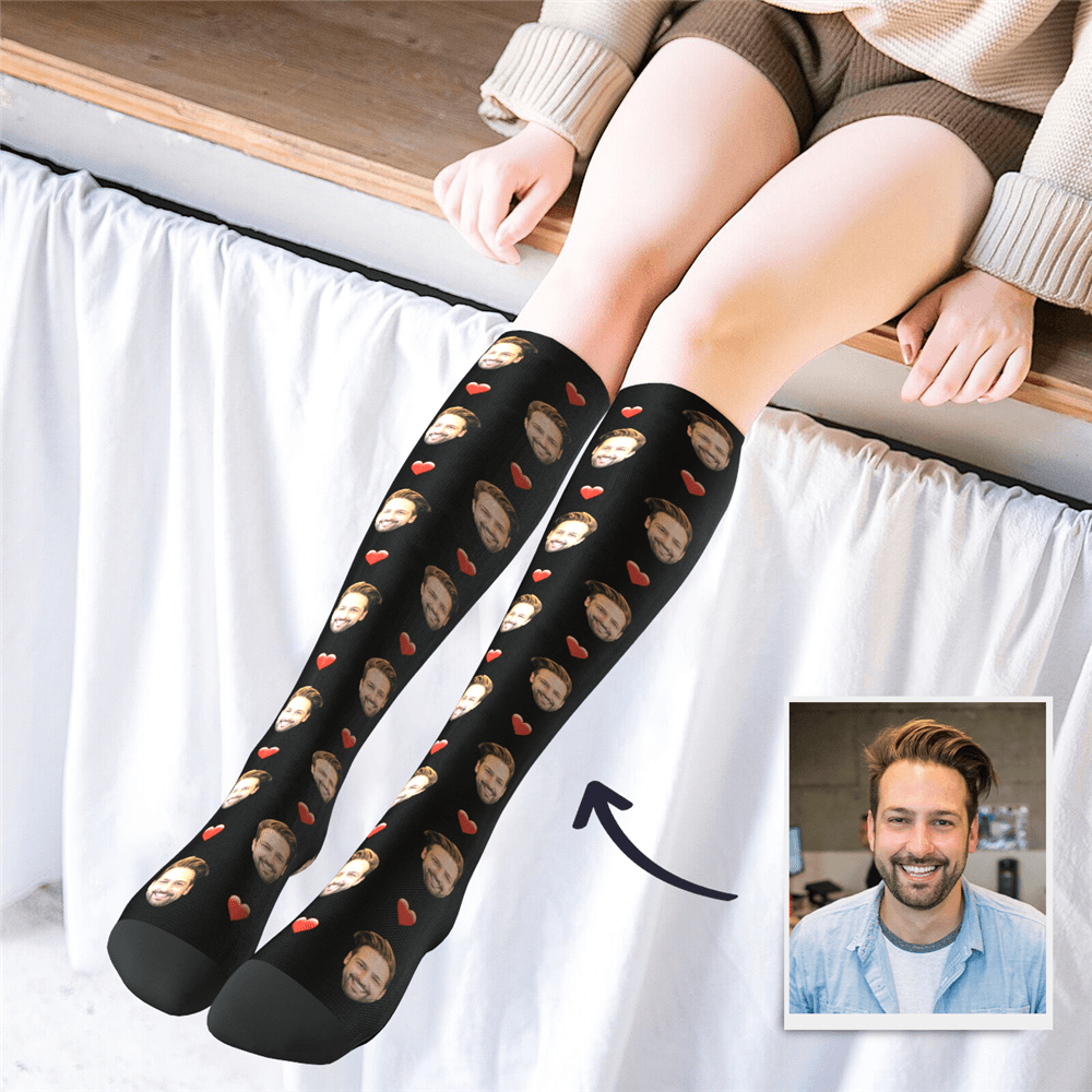 Chaussettes Personnalisées Chaussettes Hautes Visage Cœur - VisageChaussettes