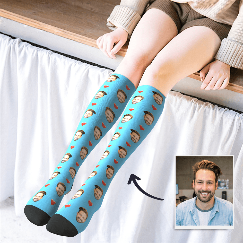 Chaussettes Personnalisées Chaussettes Hautes Visage Cœur - VisageChaussettes
