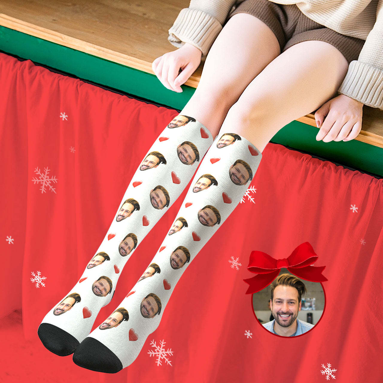 Chaussettes Personnalisées Chaussettes Hautes Visage Cœur - VisageChaussettes