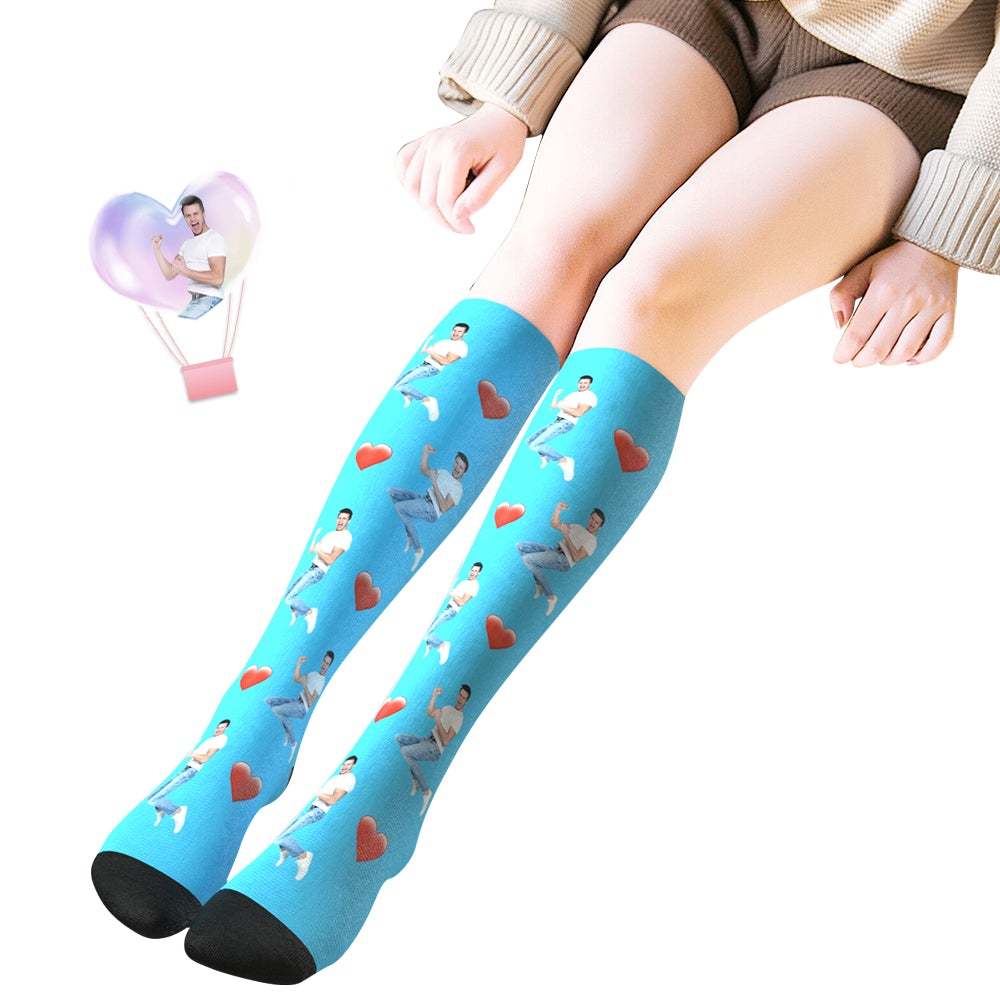 Chaussettes Hautes Photo Personnalisées Avec Coeur D'amour Cadeau Saint Valentin - VisageChaussettes