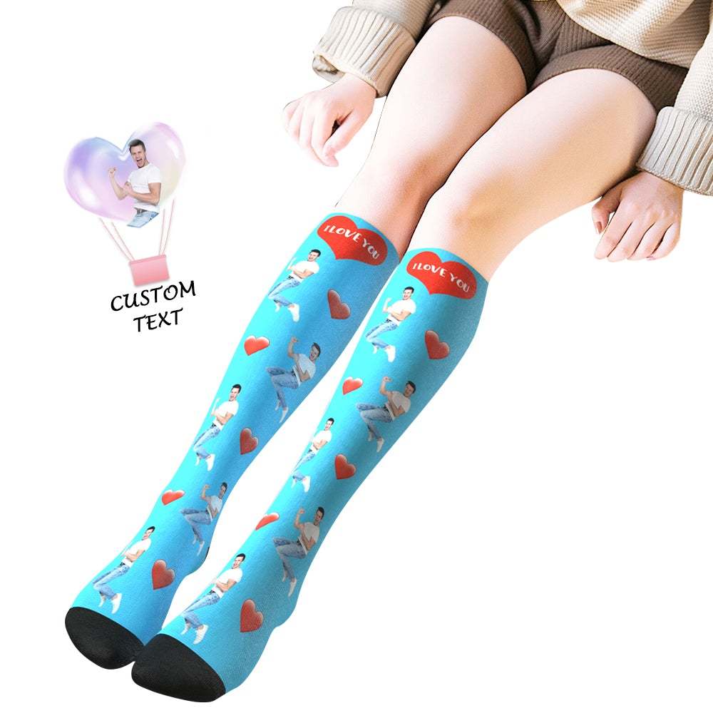 Chaussettes Hautes Photo Personnalisées Avec Coeur D'amour Cadeau Saint Valentin - VisageChaussettes