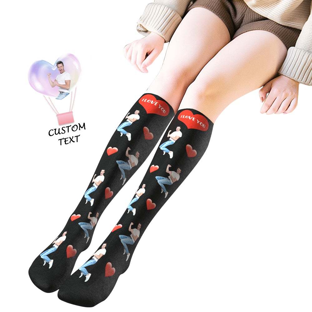 Chaussettes Hautes Photo Personnalisées Avec Coeur D'amour Cadeau Saint Valentin - VisageChaussettes