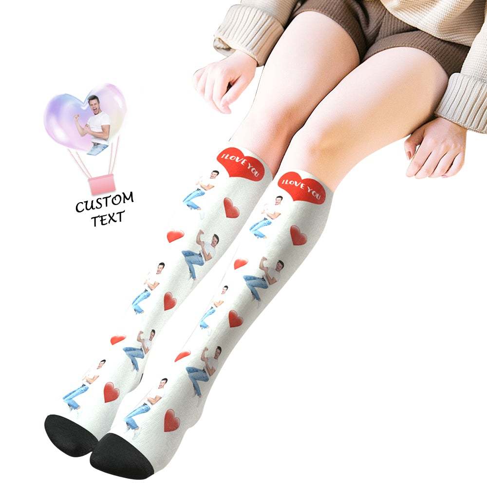 Chaussettes Hautes Photo Personnalisées Avec Coeur D'amour Cadeau Saint Valentin - VisageChaussettes