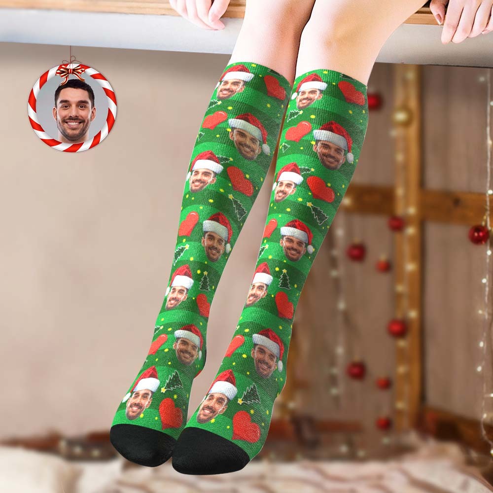 Chaussettes Hautes Personnalisées Visage Personnalisé Chaussettes De Noël Red Love - VisageChaussettes