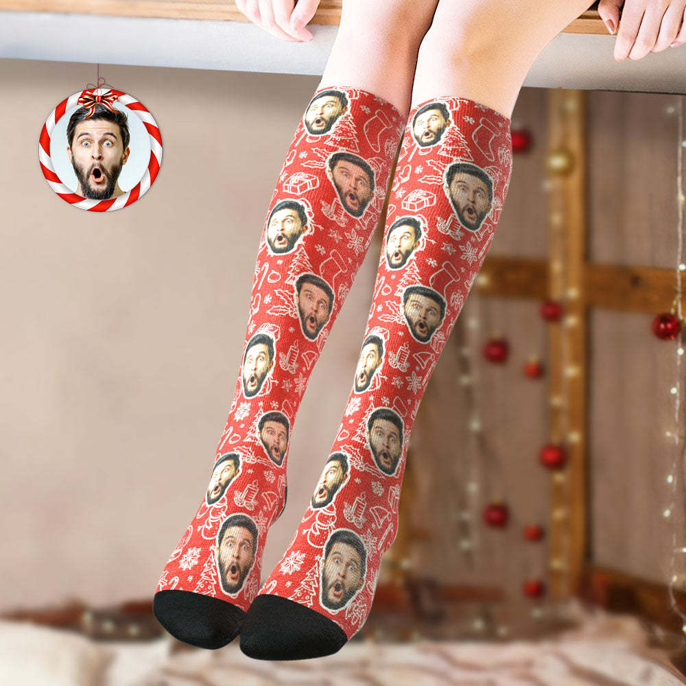 Chaussettes Hautes Personnalisées Au Genou Chaussettes Visage Personnalisées Cadeau De Noël Pour La Famille - VisageChaussettes