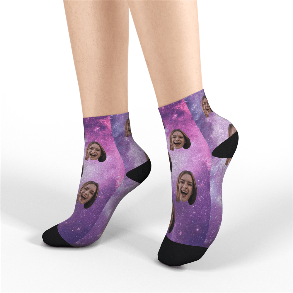 Chaussettes Quarts Personnalisées - Galaxie - VisageChaussettes