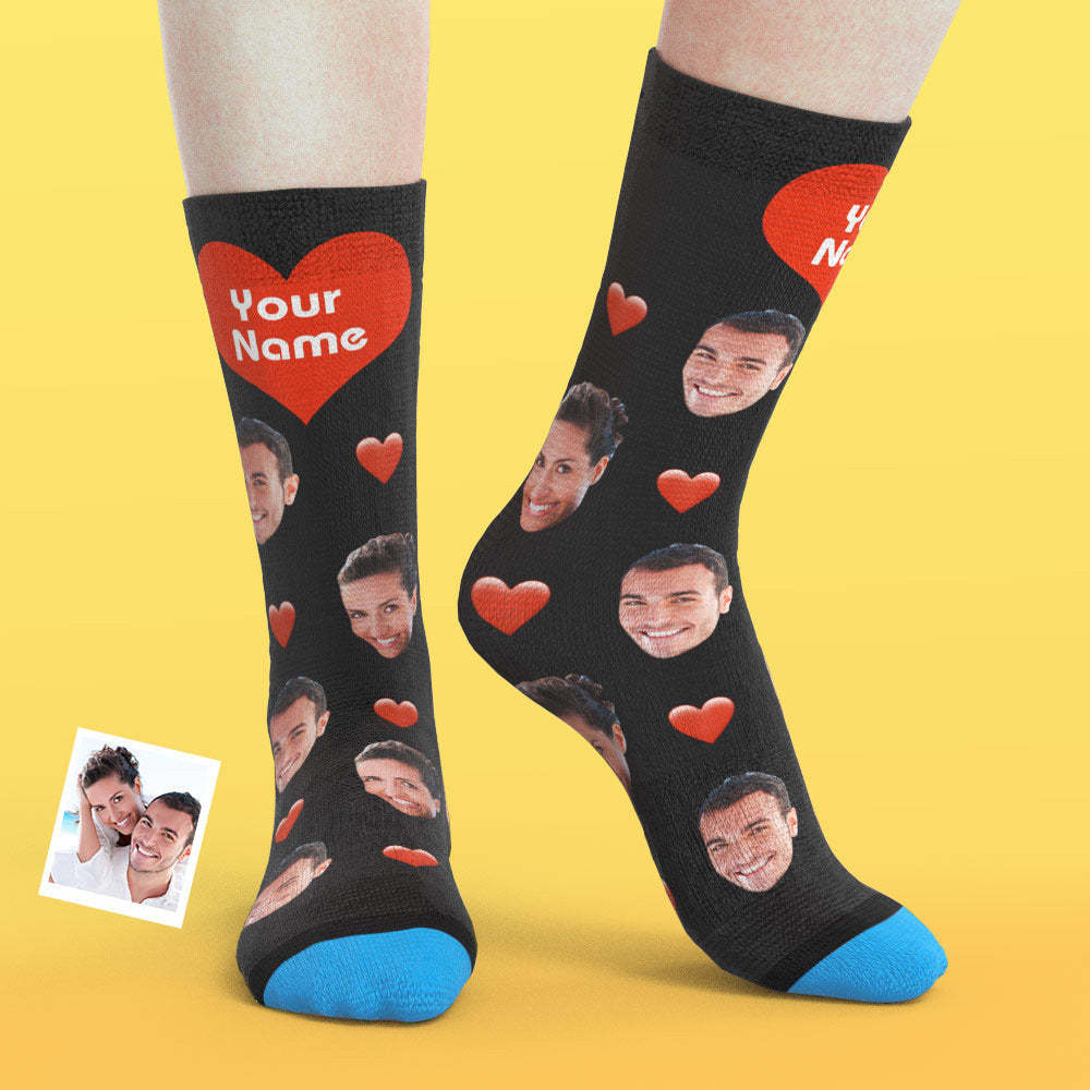 Chaussettes de Visage Imprimées en 3D Numérique Personnalisées Ajouter des Images et un Nom - Herz