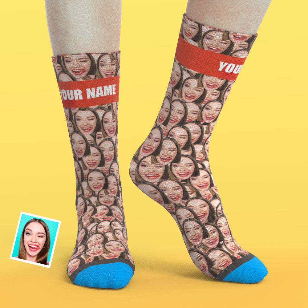 Chaussettes de Visage Imprimées en 3D Numérique Personnalisées Ajouter des Images et un Nom - Face Mash