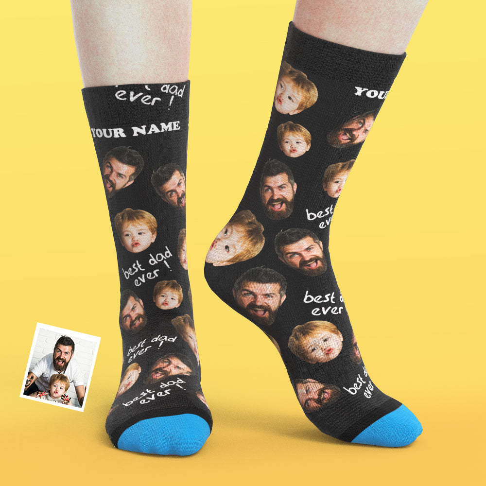 Chaussettes de Visage Imprimées en 3D Numérique Personnalisées Ajouter des Images et un Nom - Le meilleur papa de tous les temps