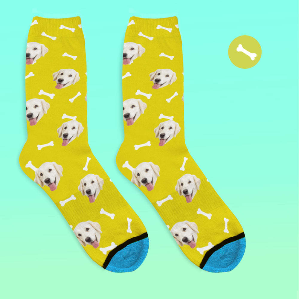 Chaussettes de Visage Imprimées en 3D Numérique Personnalisées Ajouter des Images et un Nom - Os de chien