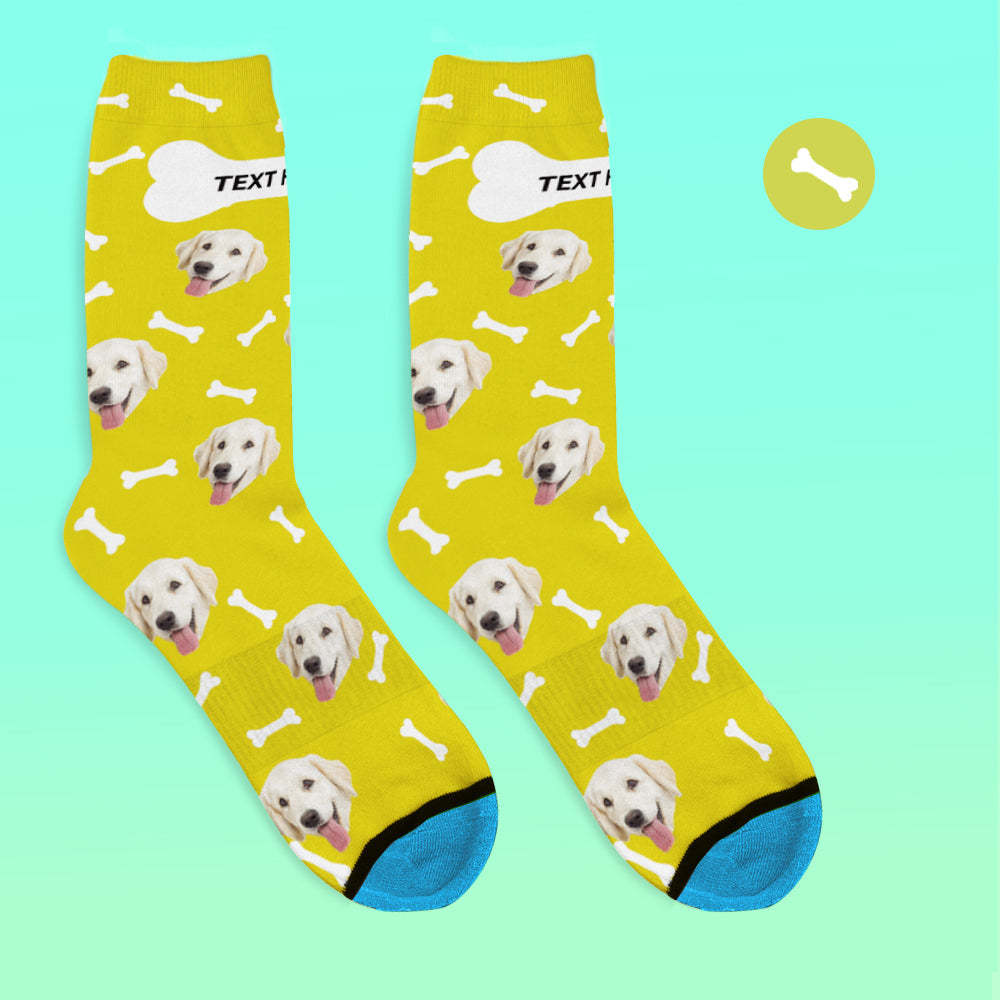 Chaussettes de Visage Imprimées en 3D Numérique Personnalisées Ajouter des Images et un Nom - Os de chien