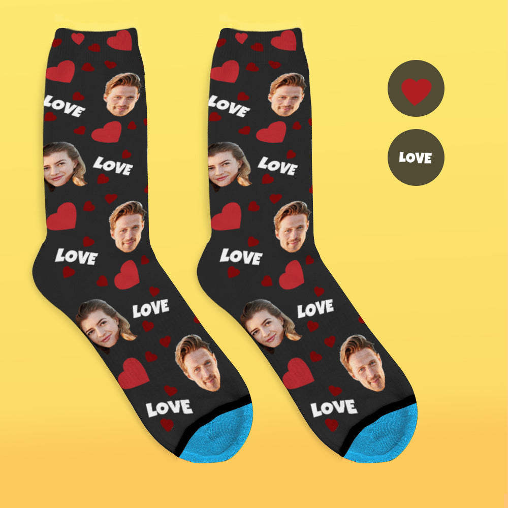 Chaussettes de Visage Imprimées en 3D Numérique Personnalisées Ajouter des Images et un Nom - Amour