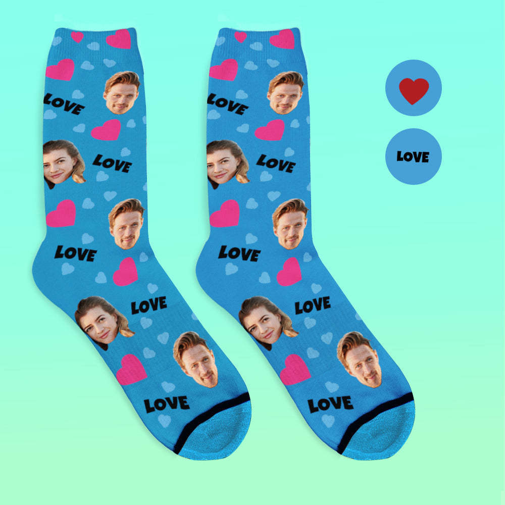 Chaussettes de Visage Imprimées en 3D Numérique Personnalisées Ajouter des Images et un Nom - Amour