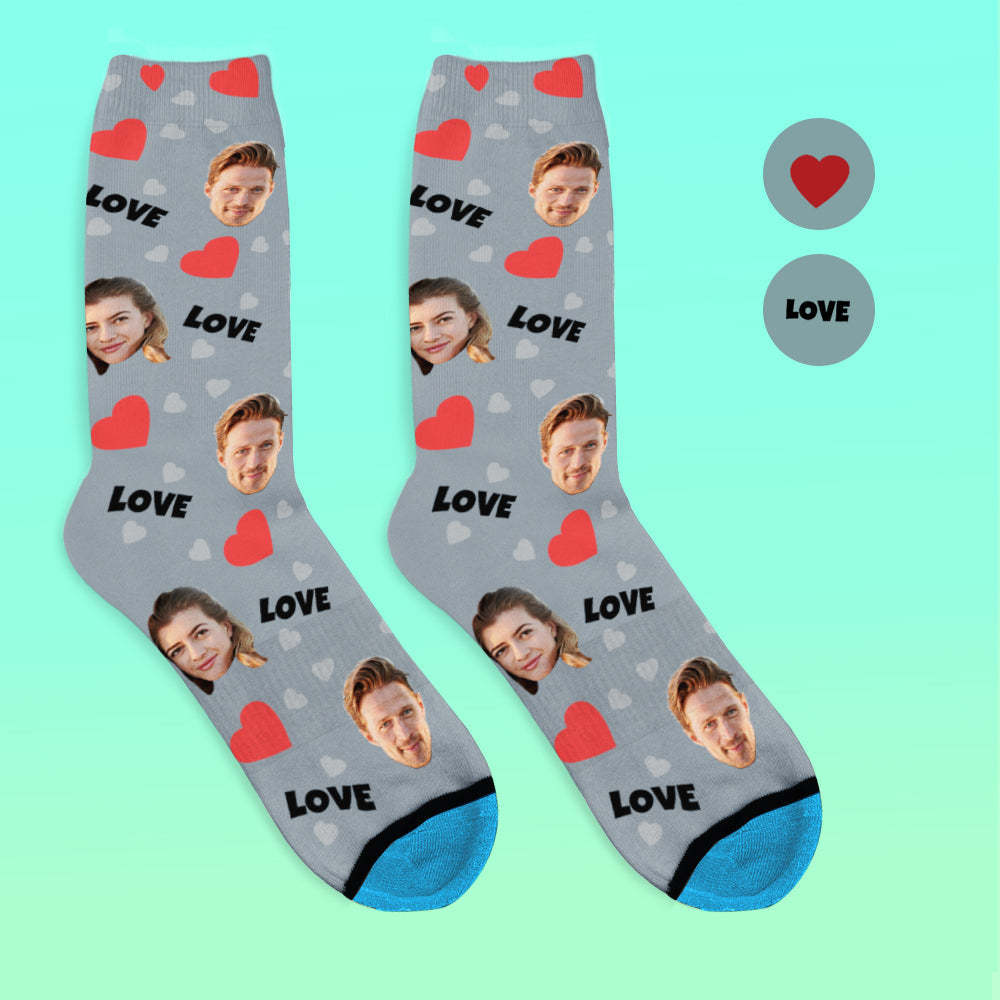 Chaussettes de Visage Imprimées en 3D Numérique Personnalisées Ajouter des Images et un Nom - Amour