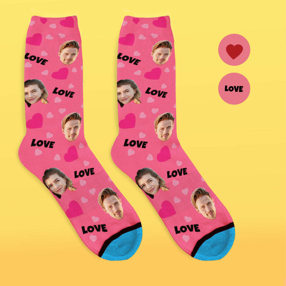 Chaussettes de Visage Imprimées en 3D Numérique Personnalisées Ajouter des Images et un Nom - Amour