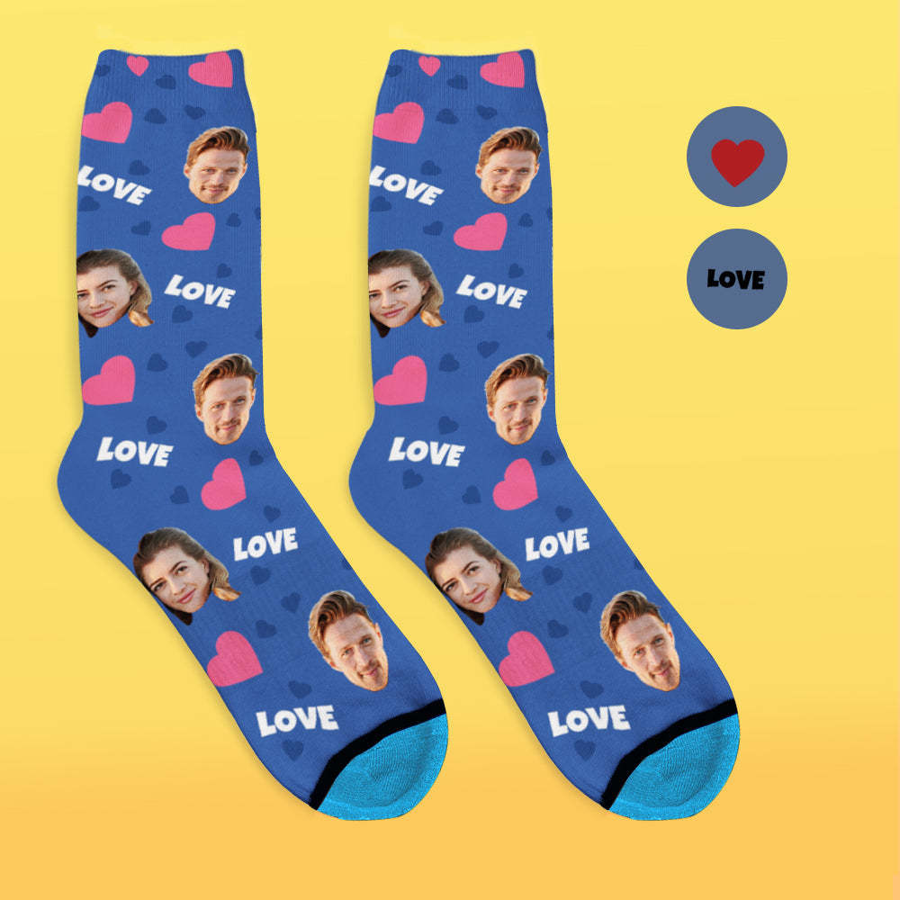Chaussettes de Visage Imprimées en 3D Numérique Personnalisées Ajouter des Images et un Nom - Amour