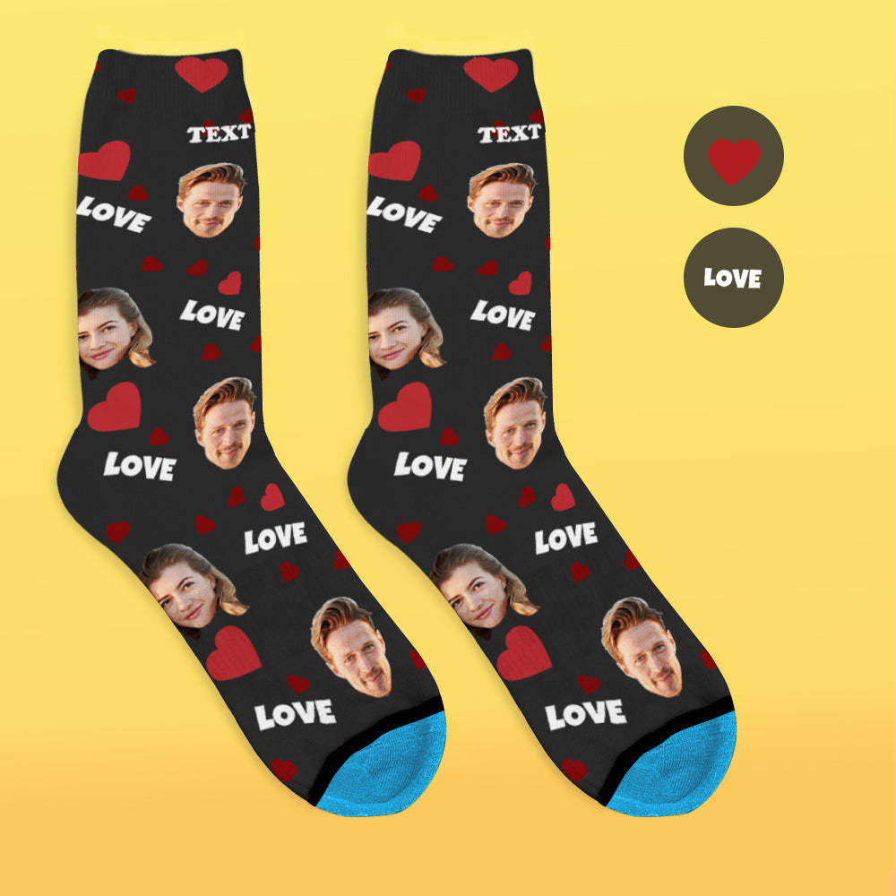 Chaussettes de Visage Imprimées en 3D Numérique Personnalisées Ajouter des Images et un Nom - Amour