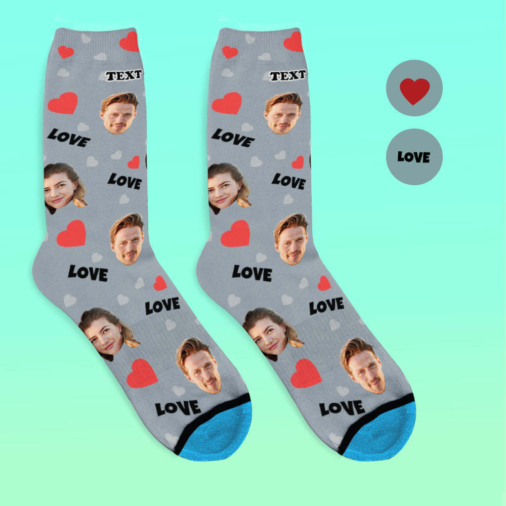 Chaussettes de Visage Imprimées en 3D Numérique Personnalisées Ajouter des Images et un Nom - Amour