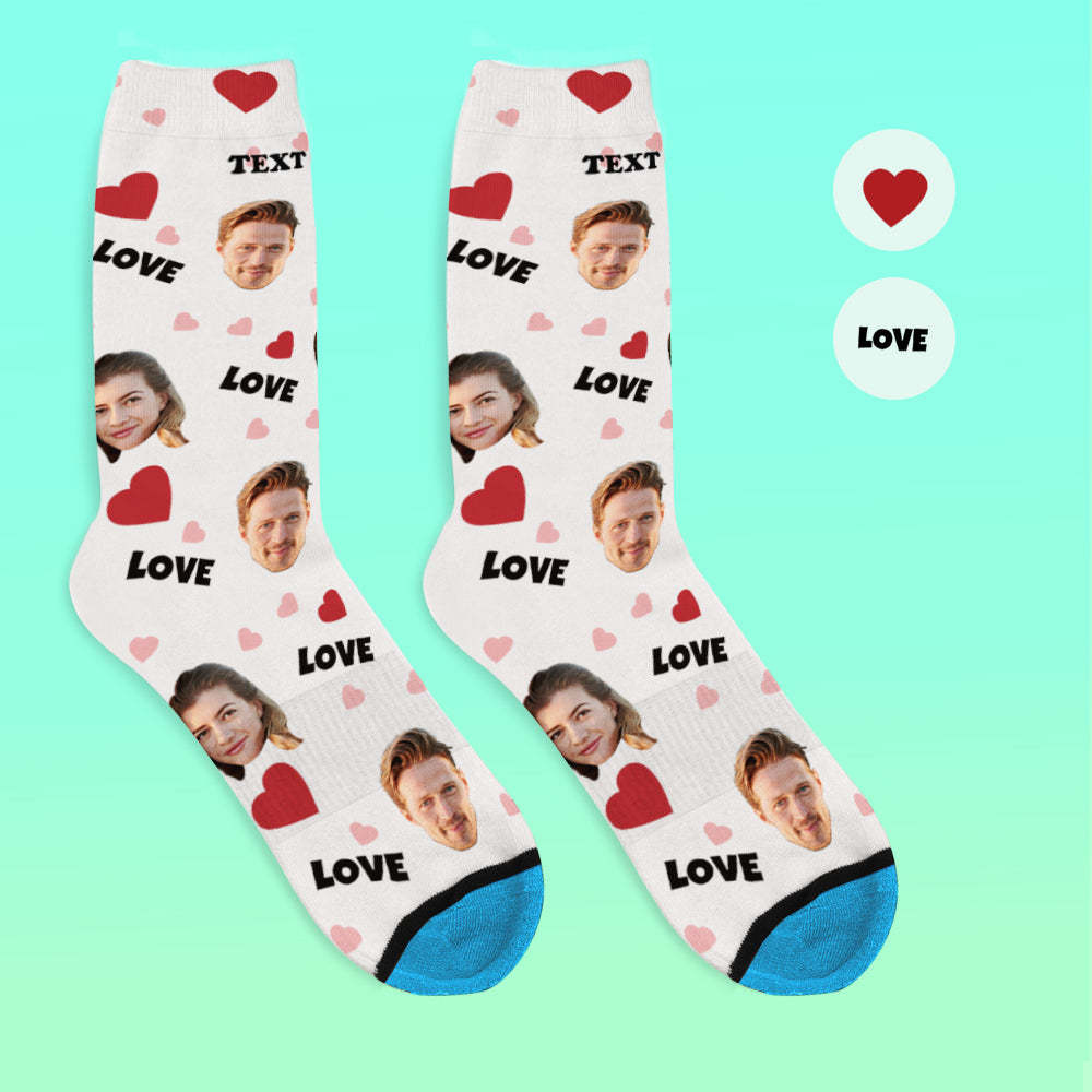 Chaussettes de Visage Imprimées en 3D Numérique Personnalisées Ajouter des Images et un Nom - Amour