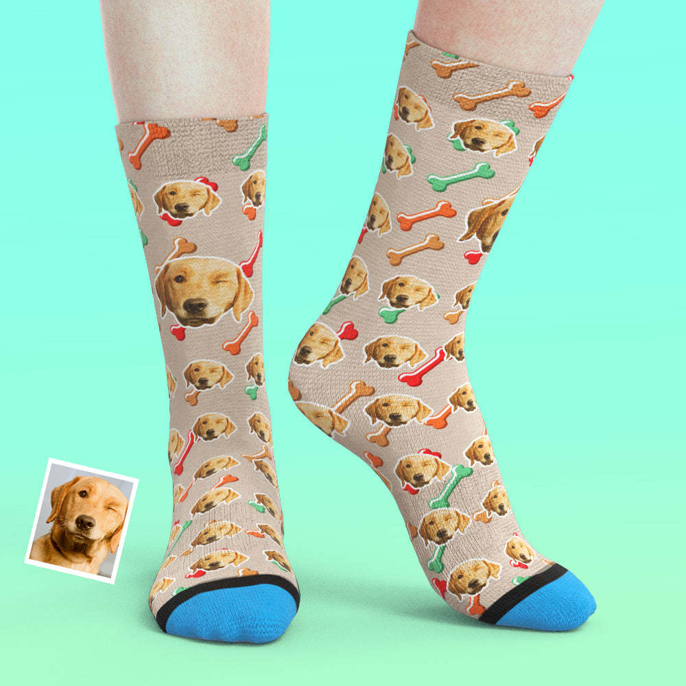 Chaussettes de Visage Imprimées en 3D Numérique Personnalisées Ajouter des Images et un Nom - Visage de chien sur des chaussettes