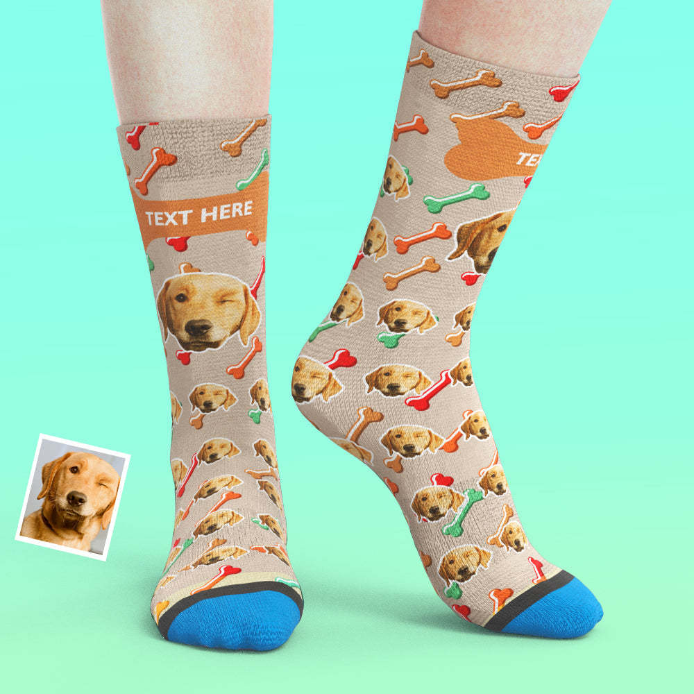 Chaussettes de Visage Imprimées en 3D Numérique Personnalisées Ajouter des Images et un Nom - Visage de chien sur des chaussettes