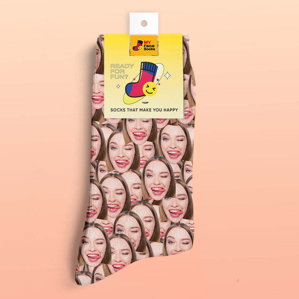 Chaussettes De Prévisualisation 3d Personnalisées Chaussettes My Face Ajouter Des Images Et Un Nom - Face Mash - VisageChaussettes
