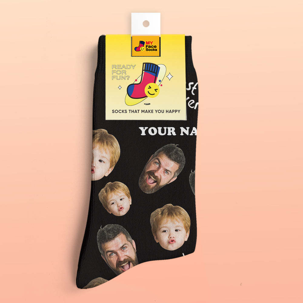 Chaussettes De Prévisualisation 3d Personnalisées Chaussettes My Face Ajouter Des Images Et Un Nom - Meilleur Papa De Tous Les Temps - VisageChaussettes