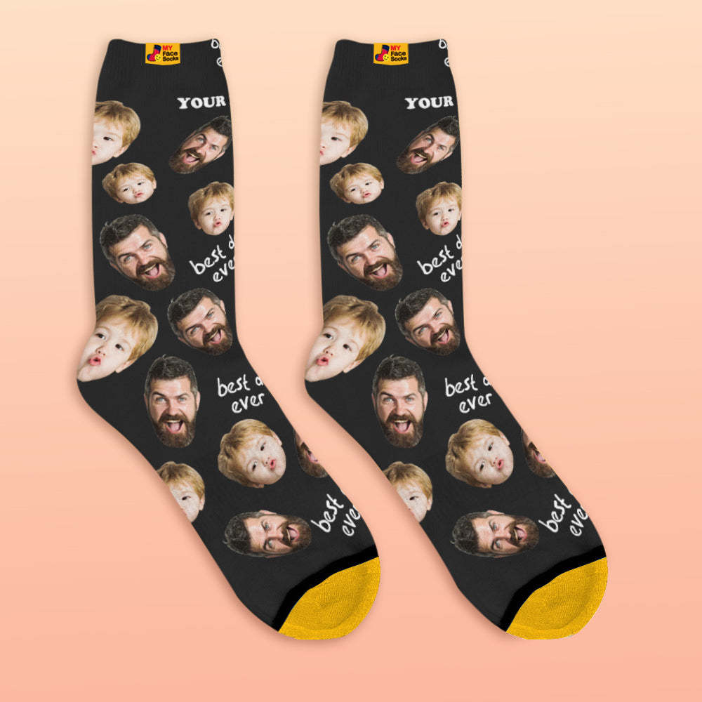 Chaussettes De Prévisualisation 3d Personnalisées Chaussettes My Face Ajouter Des Images Et Un Nom - Meilleur Papa De Tous Les Temps - VisageChaussettes